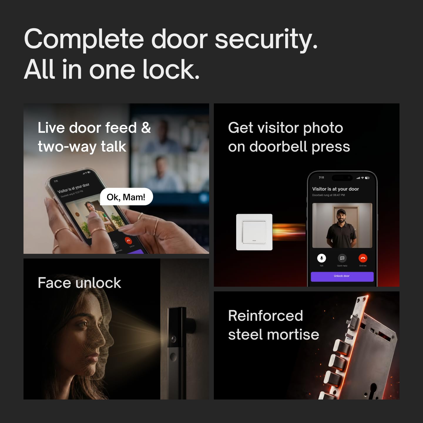 Native Lock Ultra by Urban Company | Smart Door Lock | Face Unlock | Live HD Video & 2-Way Talk | 9-Way Unlock & Doorbell Connect | 5 Bolt Strength | 3-Year Unconditional Warranty | Free Installation — Amazon image 3