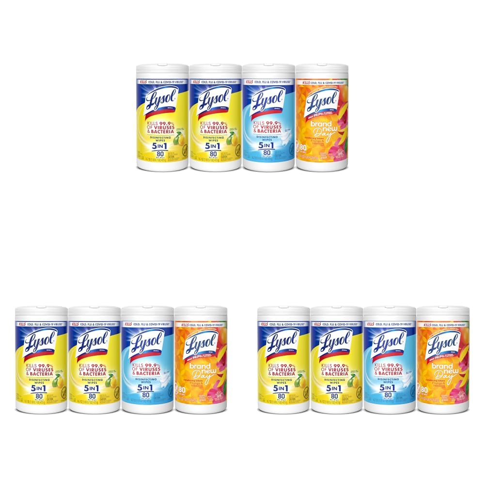 Lysol Disinfecting Wipes, Cleaner, Lemon + Mango + Linen, 80 Count (Pack of 12)