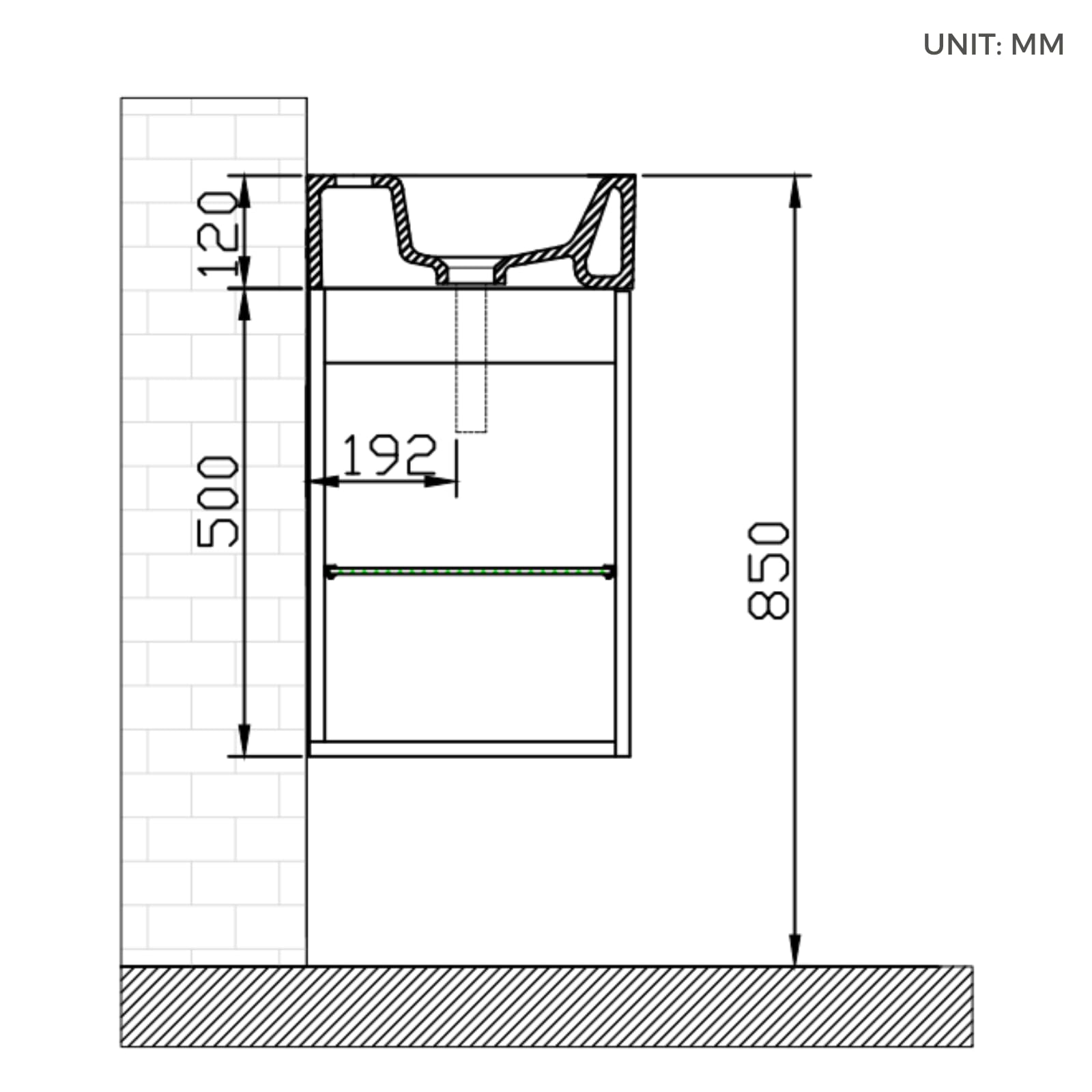 Mobiletto Da Bagno Da 50 cm Con Lavabo in Ceramica Per Wc Ospiti, Mobile Compatto Per Piccoli Spazi, Tortora Lucido