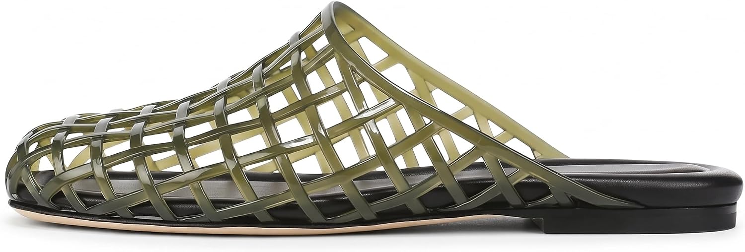 Molozoey Clear Jelly Shoes for Women Slip on Jelly Mesh Slides Comfortable Closed Toe Flats Sandals Summer Beach Slippers.