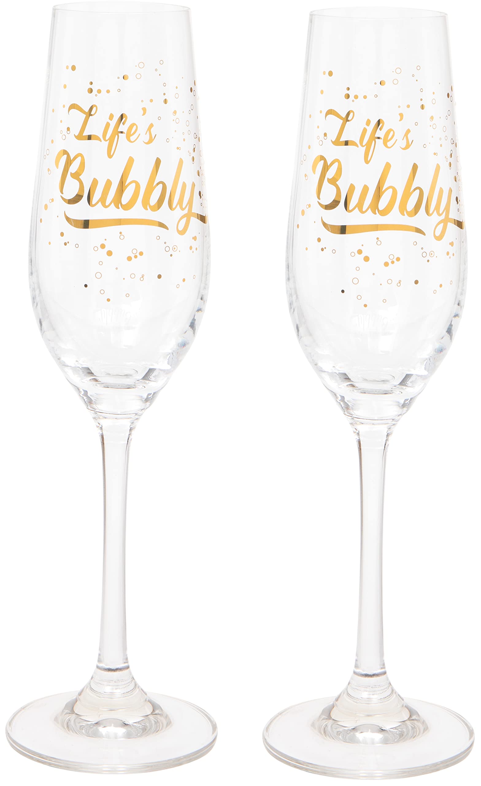 Maturi Gold Set Of Two 'Life's Bubbly' Champagne Flutes, 220Ml, Gift Boxed