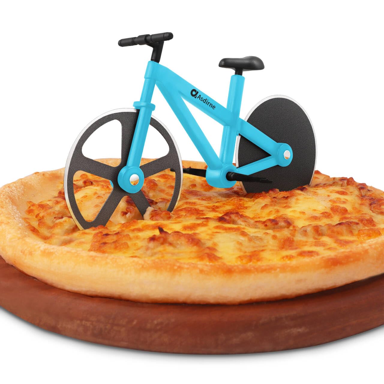 Asdirne Cortador de pizza, rueda de acero inoxidable, cuchillas antiadherentes, diseño de bicicleta, para pizza, panqueques, pasteles y panes