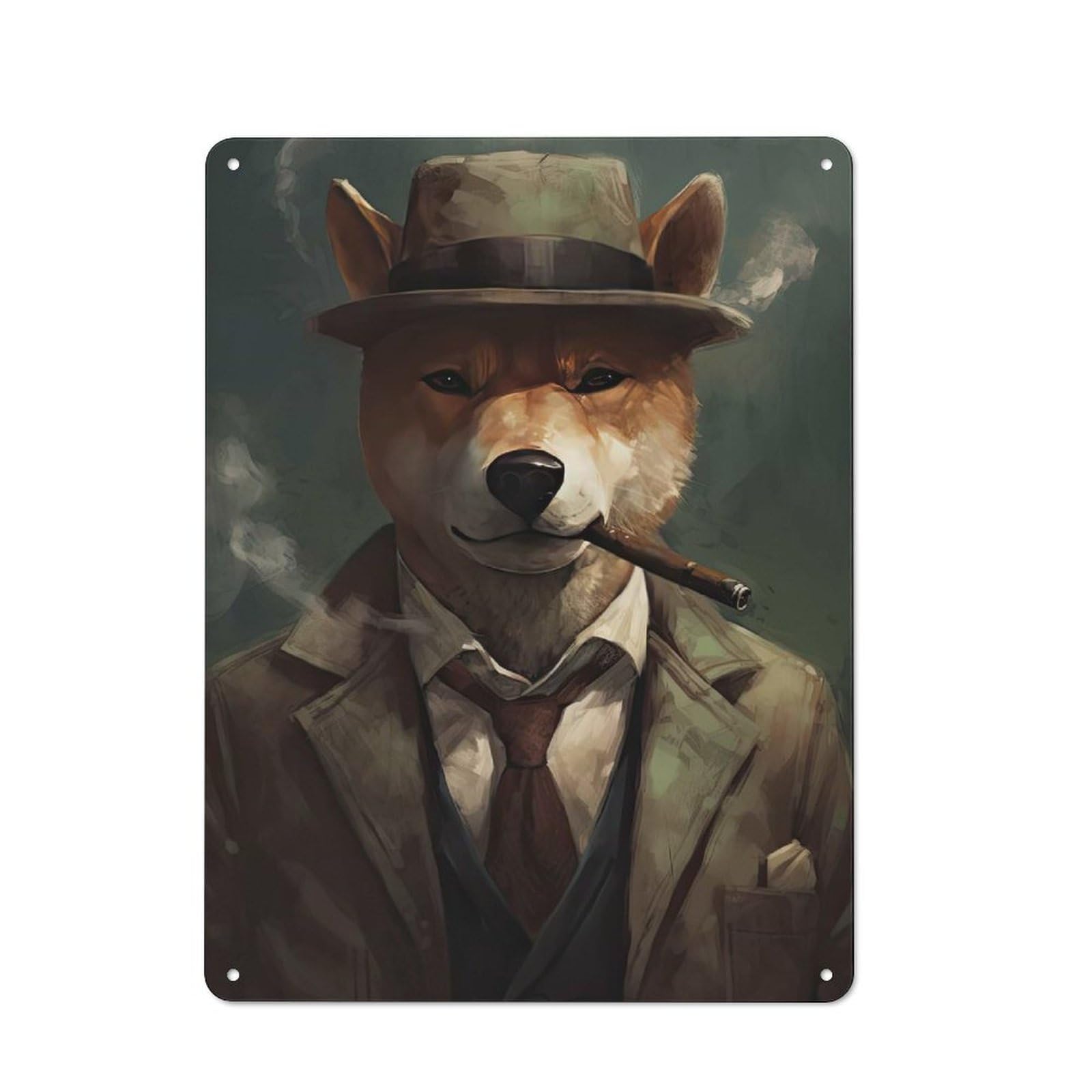 Shiba Inu The Gangster Classic Metal Wall Decor 40x30cm, Decorative Tin Plaque for Cafe, Pub, Workshop Or Home Bar