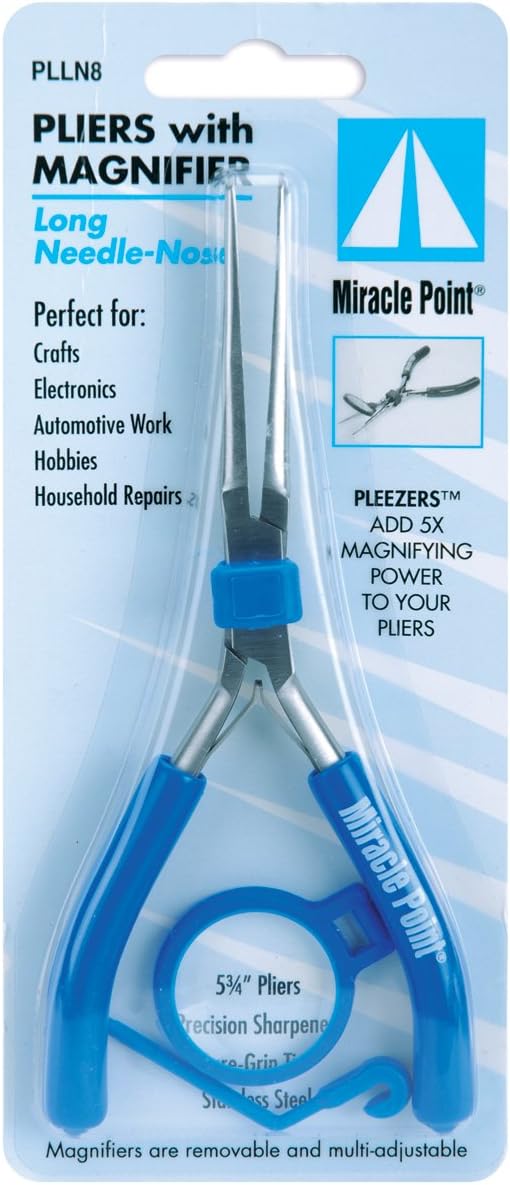 Miracle Point Long Needle Nose Pliers with Magnifier, 5.75-Inch