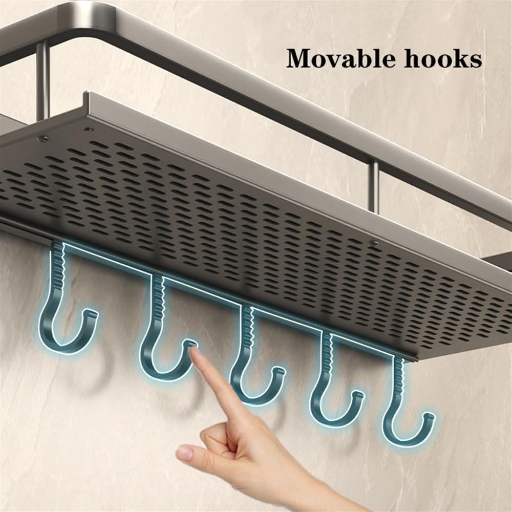 Wygoda Organizer prysznicowy z aluminium Space z drążkiem na ręczniki i haczykami, półki łazienkowe bez wiercenia(40cm)