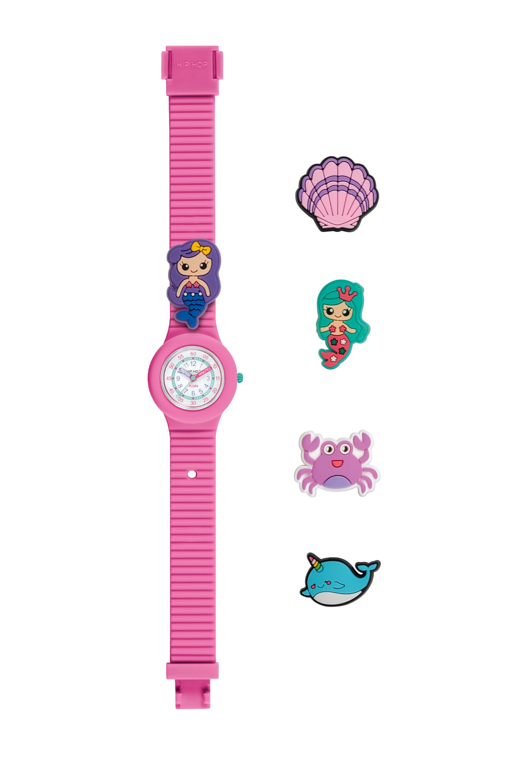 HIP HOP, Collezione PINTASTIC!, Orologio Bambini, Movimento al Quarzo, Cassa 32 mm, Resistente all'Acqua, Cinturino in Silicone Ipoallergenico, con 5 Elementi Decorativi a Tema Inclusi, Idea Regalo