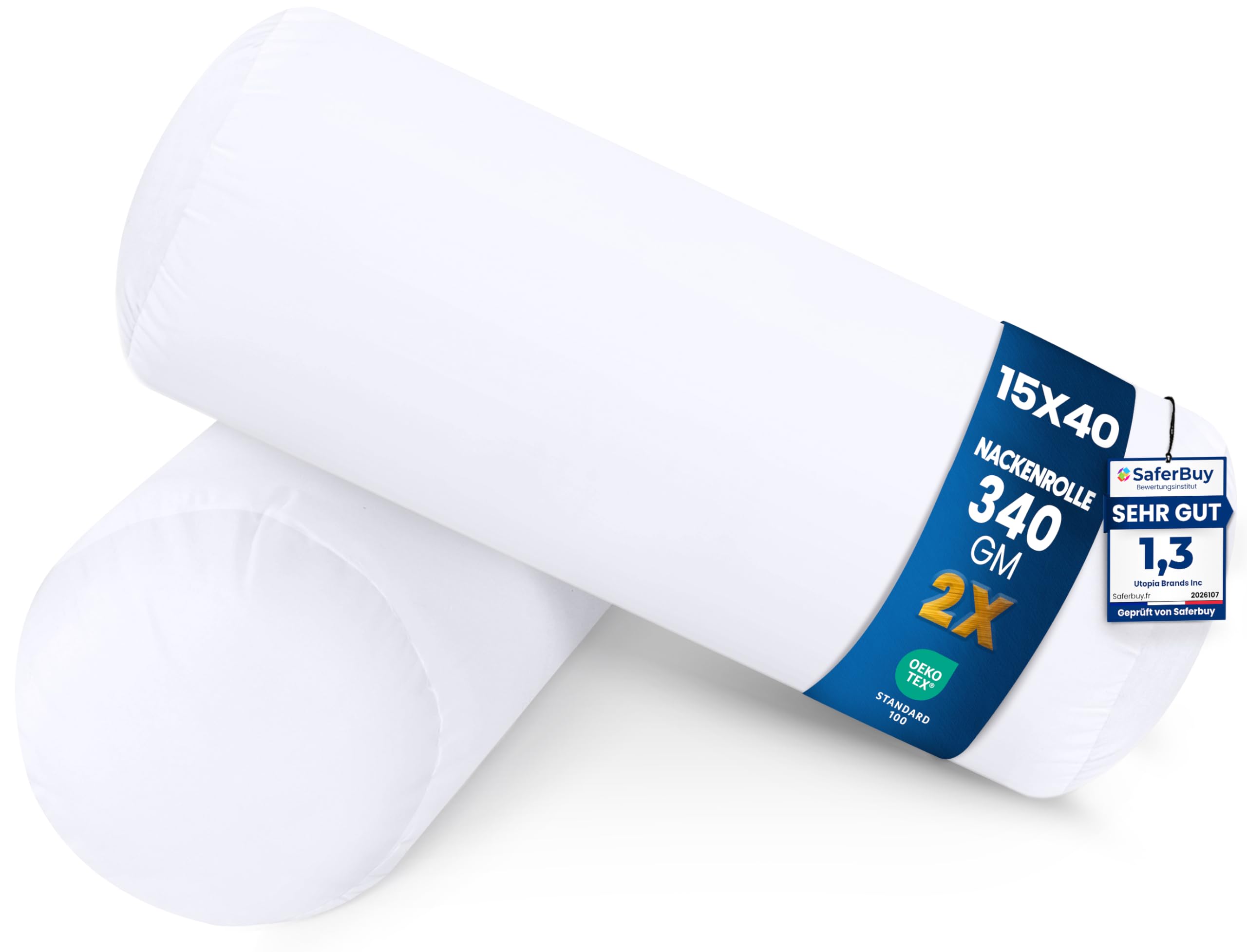 Utopia Bedding Nackenrolle 2er Set, 15x40 cm Kissenrolle Knierolle Zierkissen Sofakissen (Weiß)