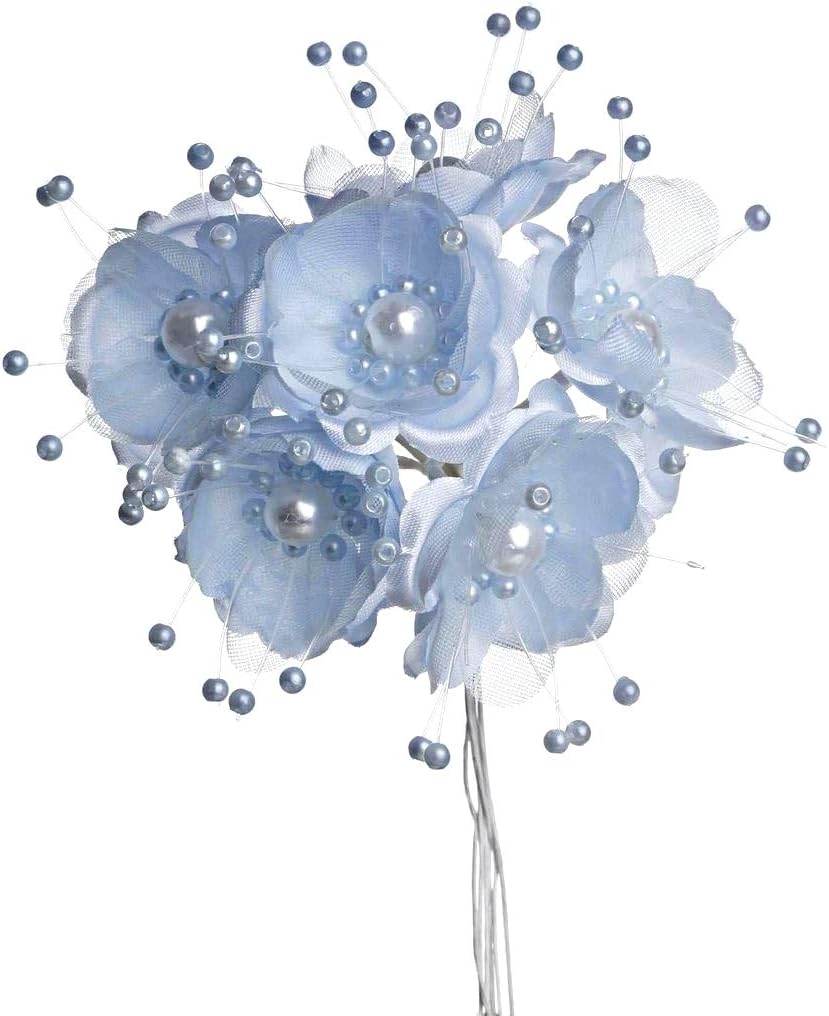 72 Light Blue Wedding Bridal Pearl Satin Organza Flower