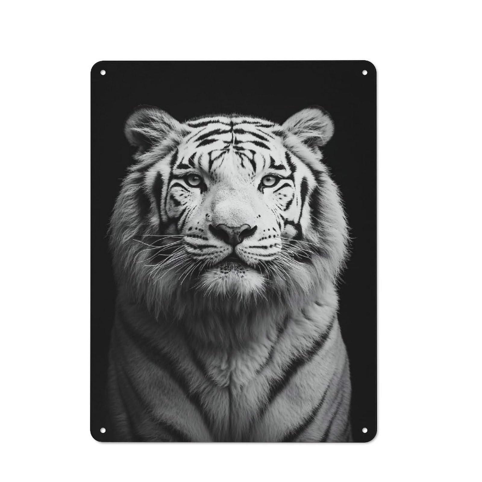 Junmoney Style Metal Sign 40X30cm With Monochrome Tiger Portrait For Workshop Wall, Vintage Decor, For Vintage Wall Decor Fans, For Metal Sign Collectors