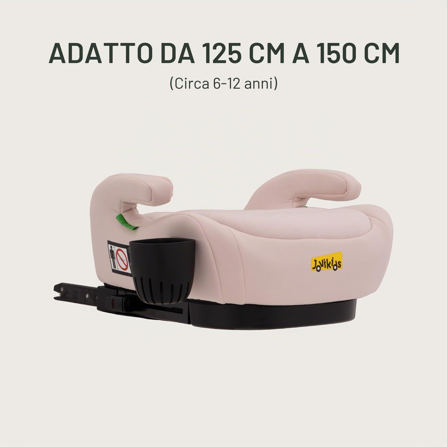 Jovikids Alzabimbo Auto ISOFIX,Rialzo per Bambini 125-150 cm ECE R129, Seggiolino Auto Gruppo 2-3 (15-36 kg) da 6 a 12 Anni, Leggero e Facile da Pulire (Rosa migliorato, portabicchieri)
