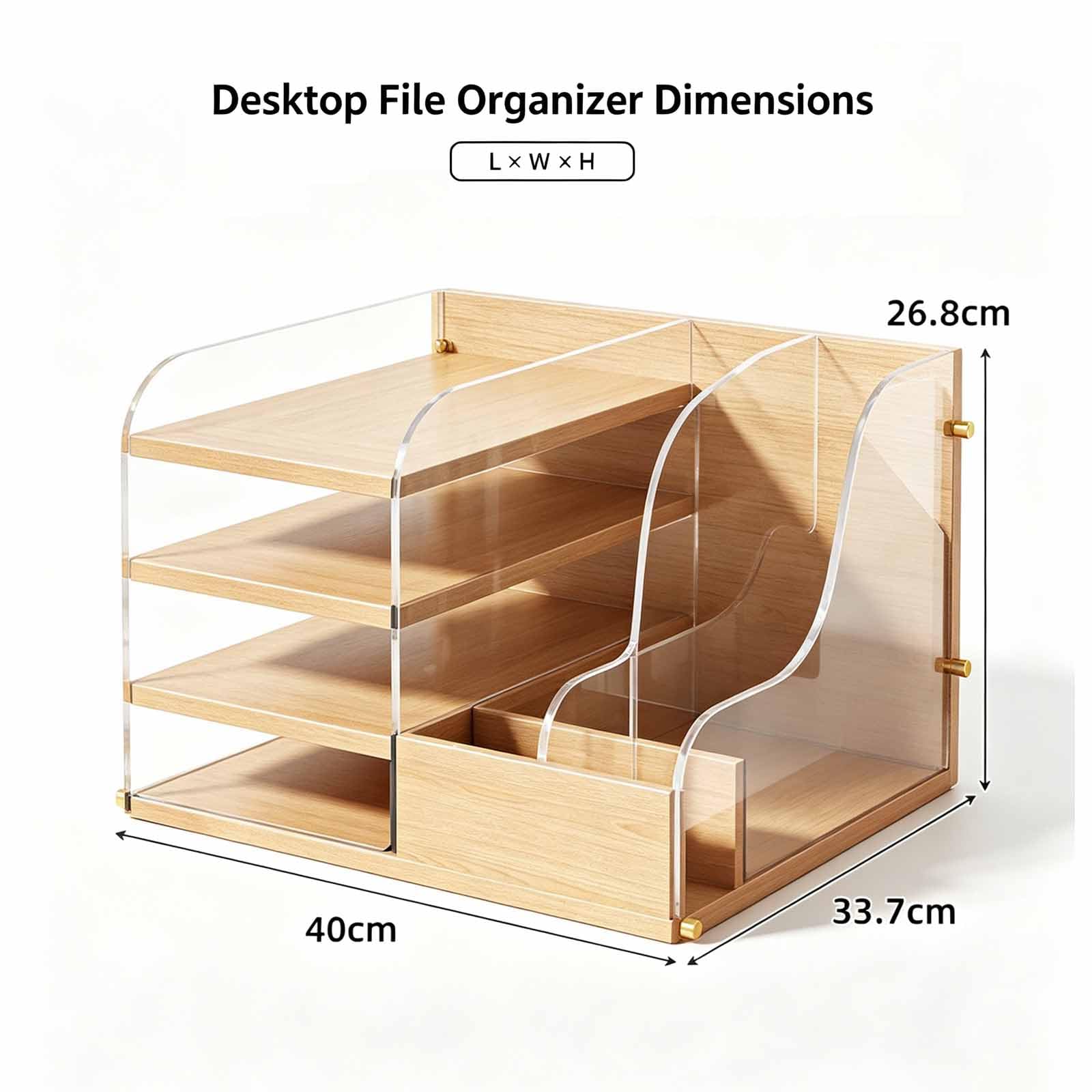 Estante De Almacenamiento De Escritorio De Madera Y Acrílico, Soporte Para Documentos De 4 Niveles Con Compartimento Lateral, Organizador De Escritorio Multicapa Para Papelería Y Suministros De
