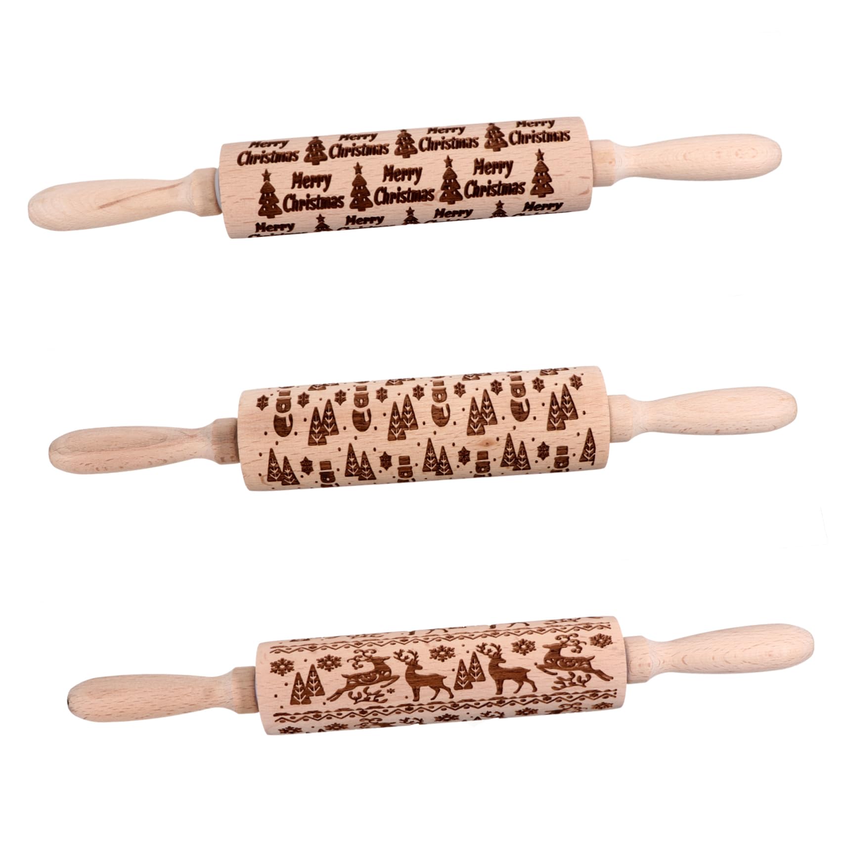 3piezas Rodillo De Cocina De Diseño Navideño Para Hornear Galletas y Pasteles Para