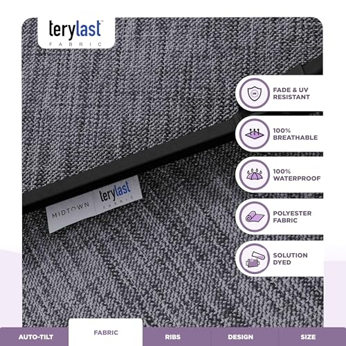 Image of Midtown Umbrellas 10-Year-No-Fade - 9 Ft - UV Proof Heather Grey Polyester Fabric - Umbrella Outdoor Patio, Auto-Tilt Aluminum Frame Patio Umbrella for Garden, Pool & Deck - Black Pole