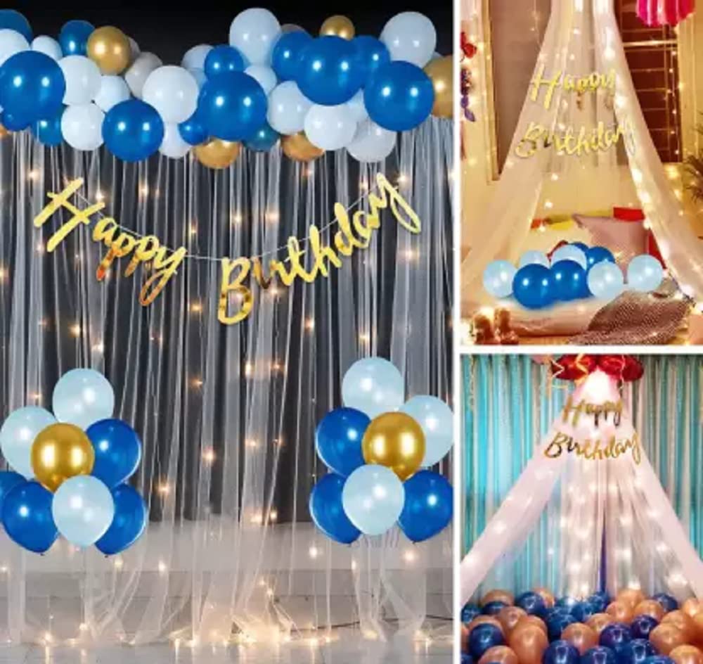 Party Propz Birthday Decorations Kit - White Net for Decoration Blue&Gold Combo, Pack of 39 (Set of 39)-picture-20