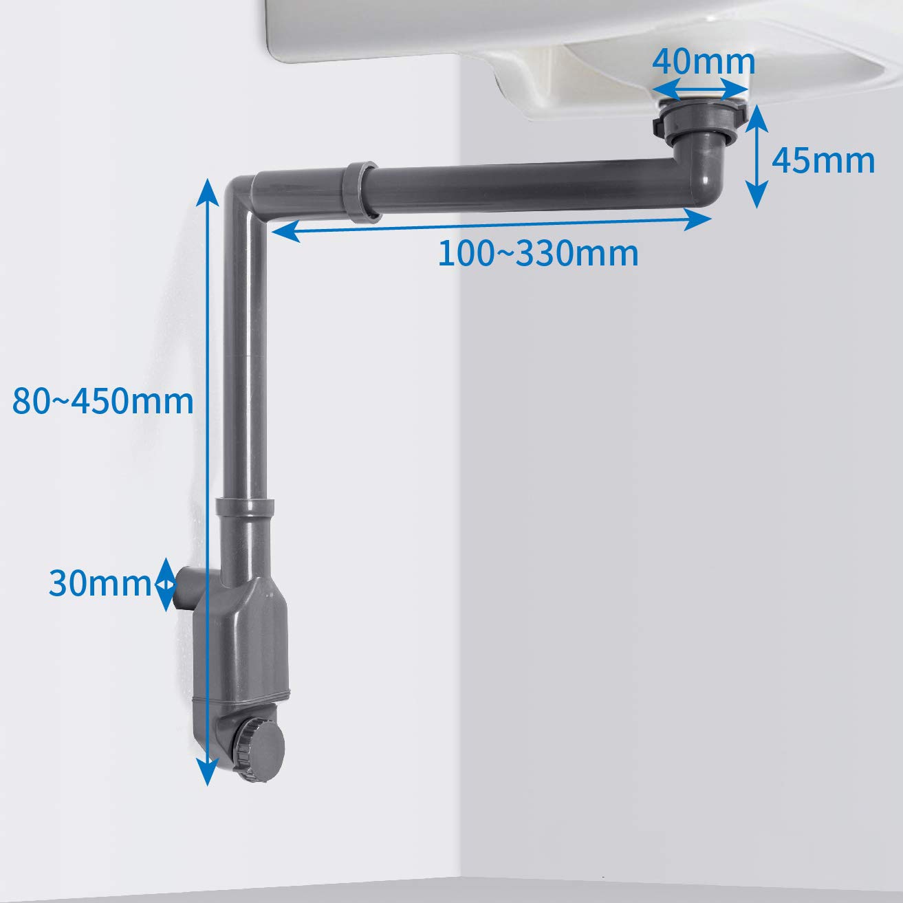 BERNSTEIN - Siphon Lavabo Vasque sortie murale Bonde Vidage Plastique Gris anti-odeurs 1 1/4", Ø30mm - 2050