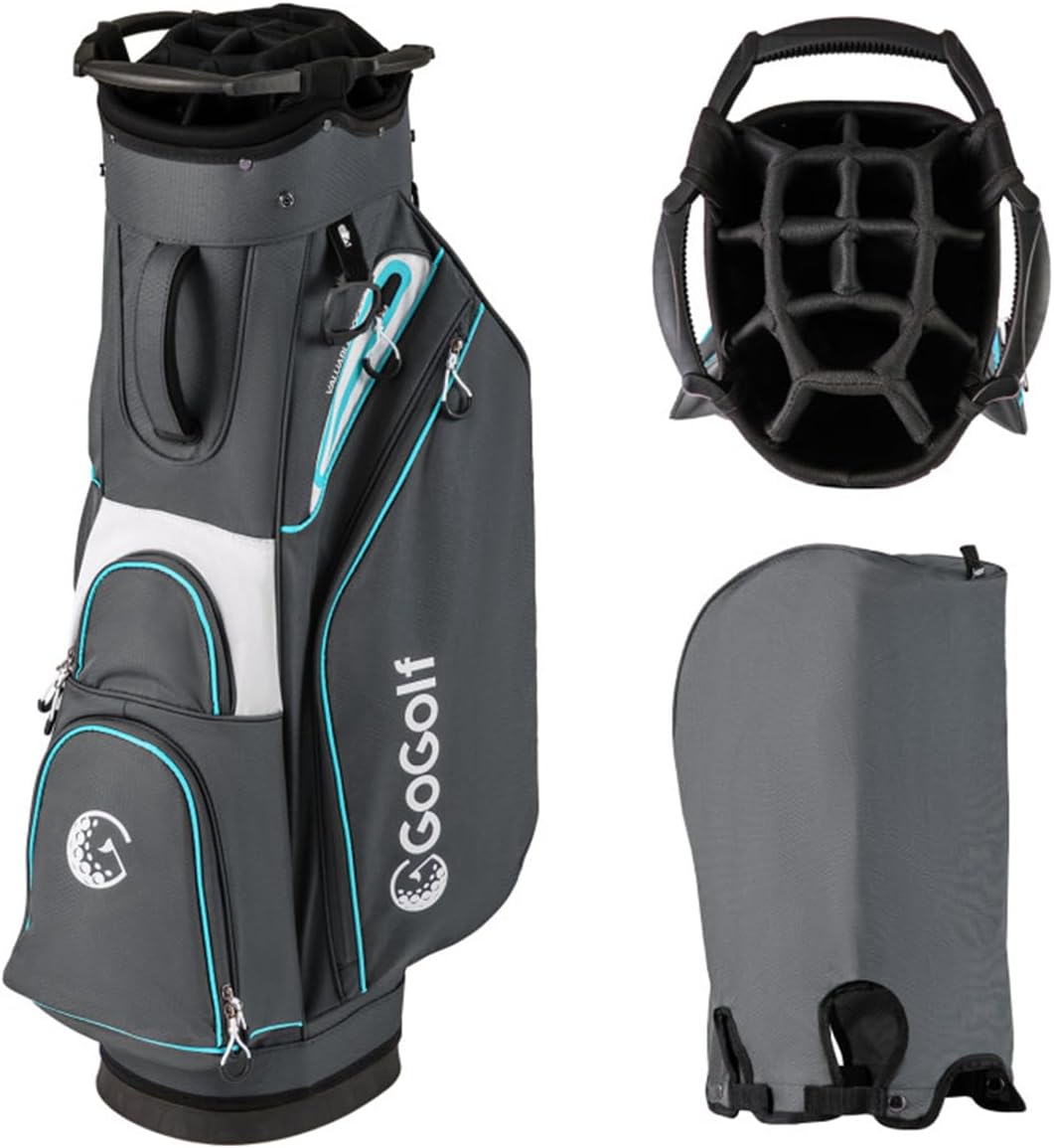 14-Way Golf Cart Bag with Cooler Pocket – Waterproof Zipper Golf Club Organizer, Full-Length Dividers, 7 Storage Pockets, Lightweight Cart Bag (Gray/Blue)
