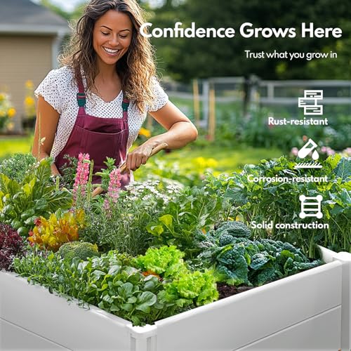 PASAMIC Durable Vinyl Raised Garden Bed, 8x4x1ft Raised Bed for Gardening, Planter Box with Open Bottom, DIY Above Ground Garden Bed for Fruit, Vegetables, Herbs