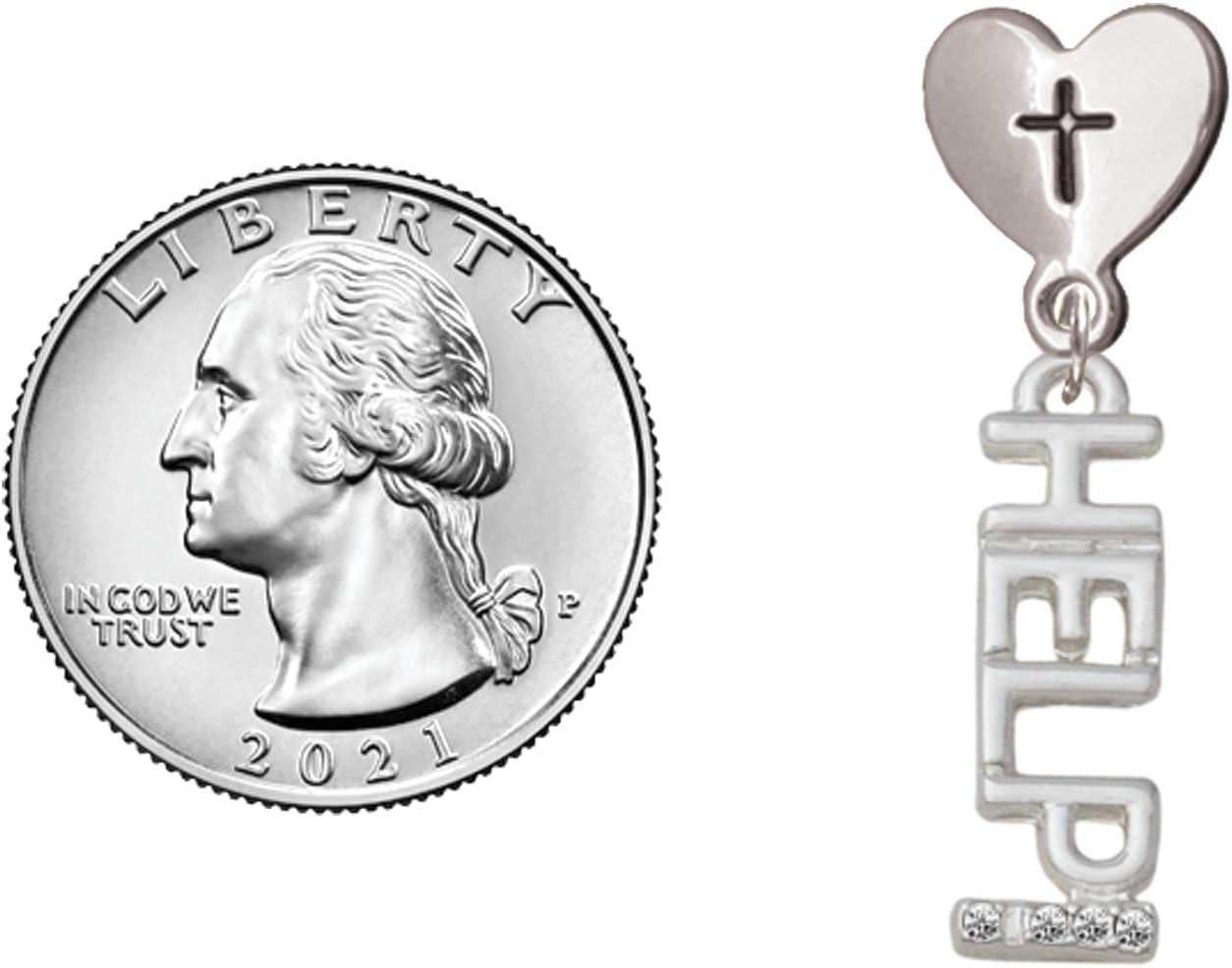 Delight Jewelry Silvertone Small Crystal HELP! Cross in Heart Post Dangle Earrings