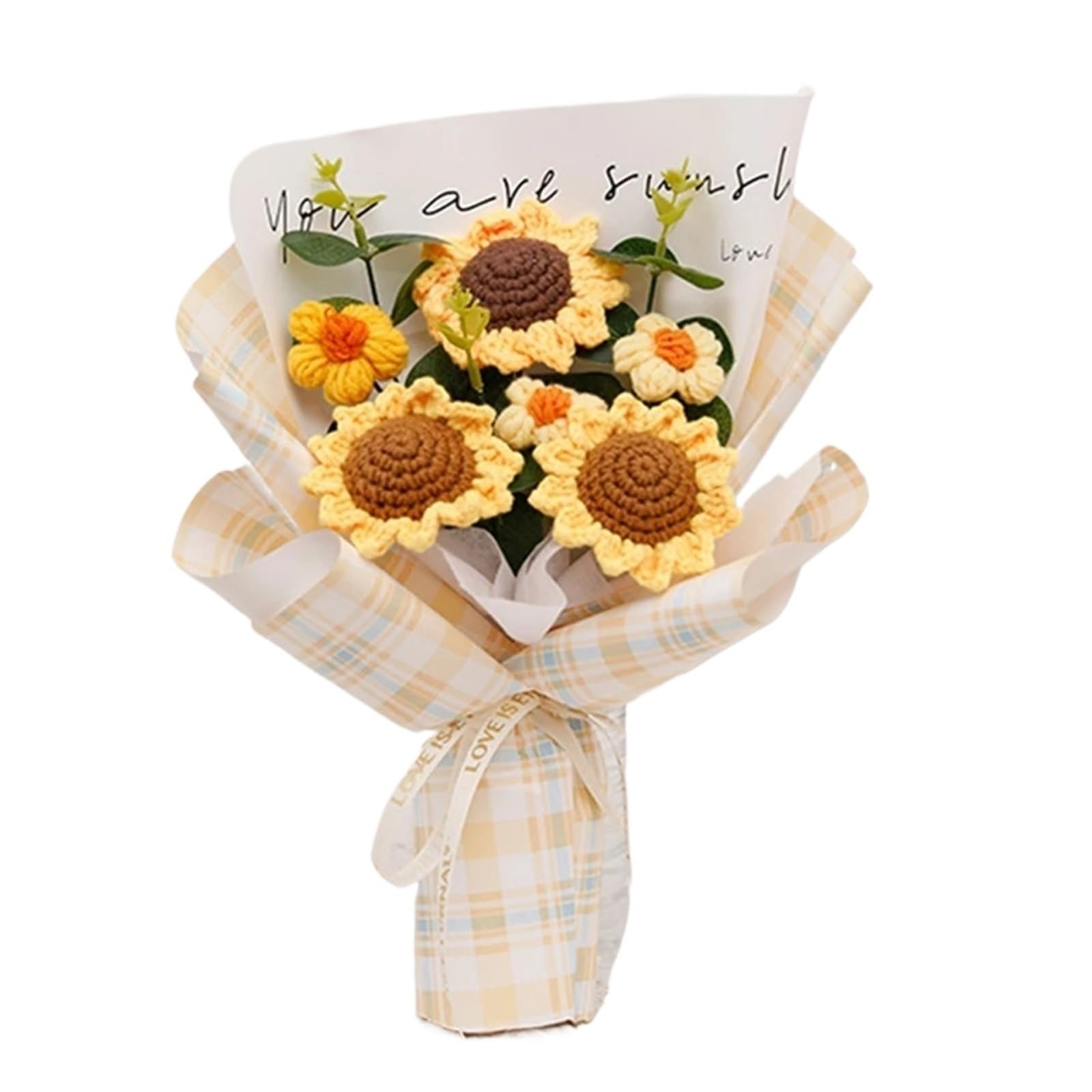 ENWWCH Crochet Bouquet Hand-knitted Sunflower Creative Finished Artificial Fruit Flower For Home(Color2)