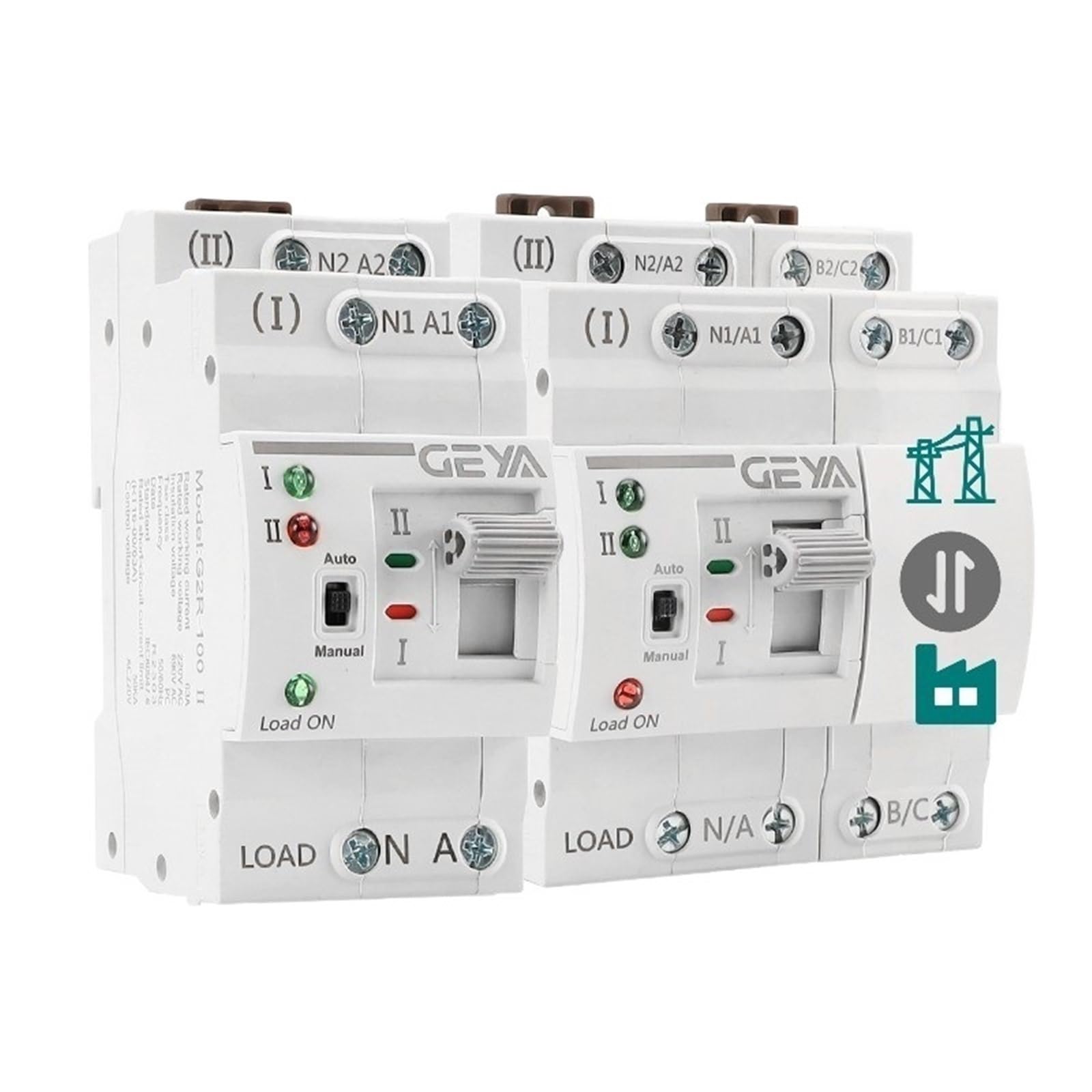 Commutateur de transfert automatique G2R 4P 100A pour rail Din 220V