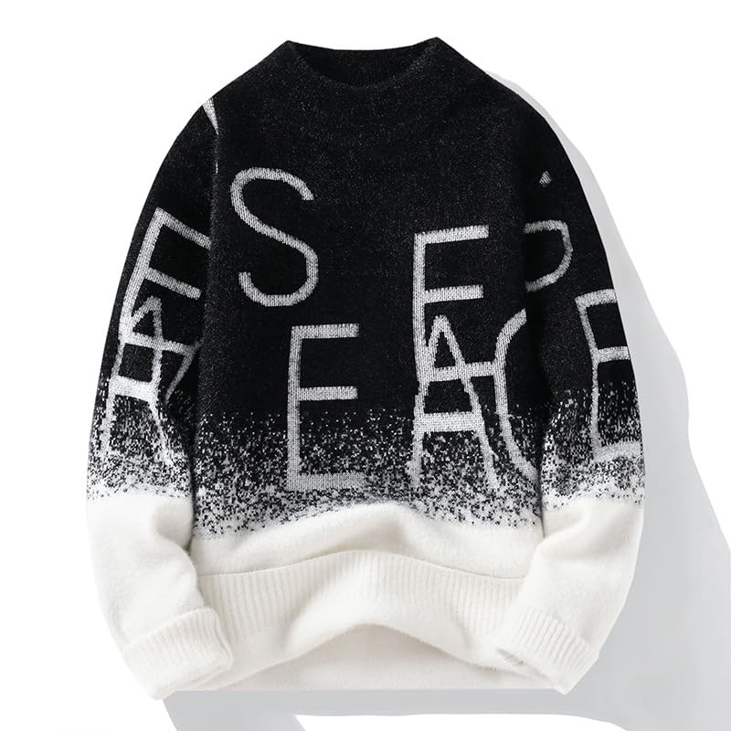 Men's Long-Sleeve Autumn and Winter Undershirt Knitted Sweaters.-Black-X-Large2