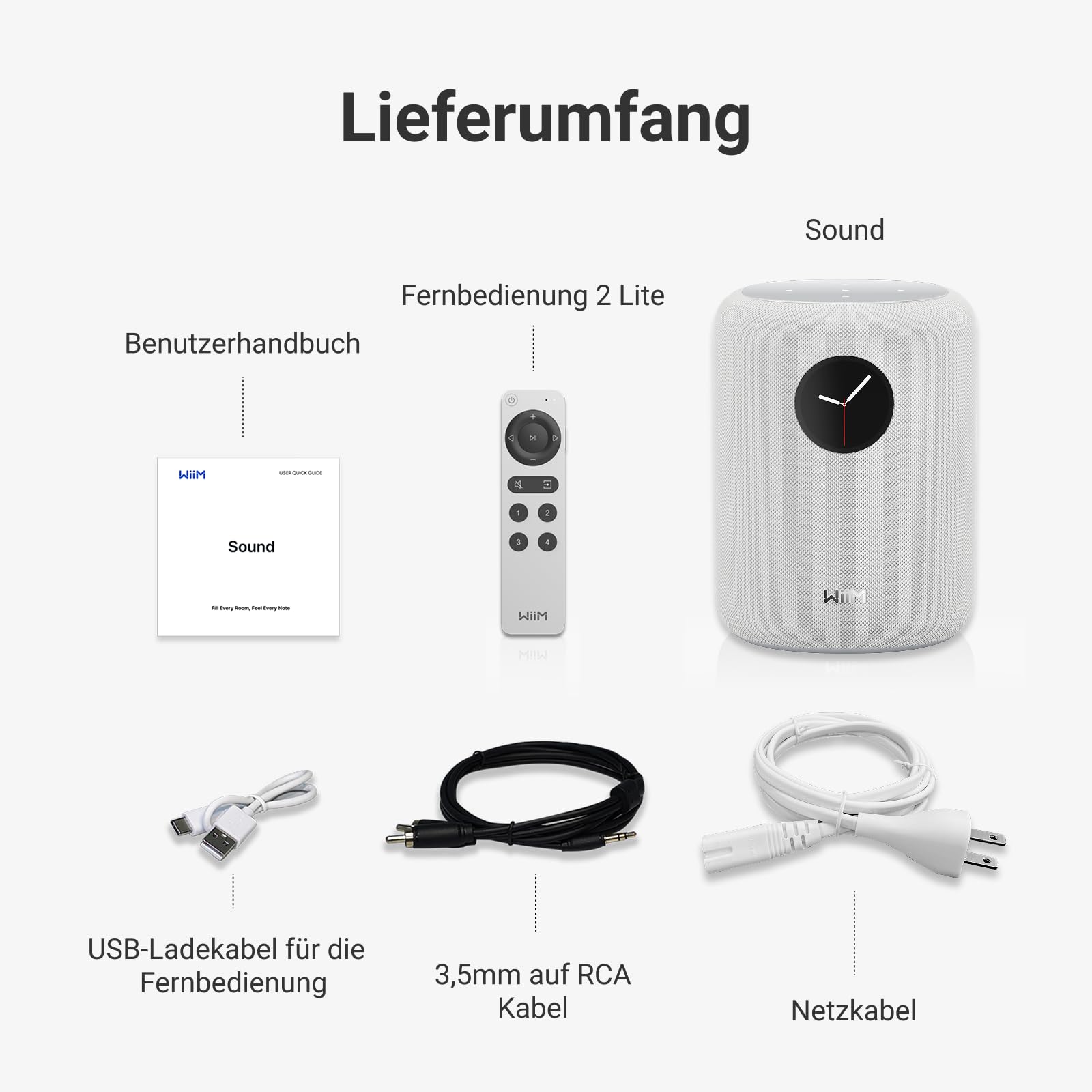WiiM Sound Smart Lautsprecher, 1,8″ Touchscreen, Hi‑Res 24‑bit/192 kHz, AI RoomFit™ Raumkorrektur, 100W Spitzenleistung, Wi‑Fi 6E/Bluetooth 5.3, Multiroom & Stereo-Kopplung, inkl. Fernbedienung, Weiß