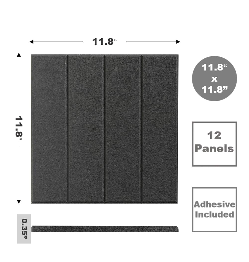 Alternative au panneau de liège - Lot de 12 carreaux de feutre pour mur avec bandes adhésives amovibles et sûres - Noir-30III