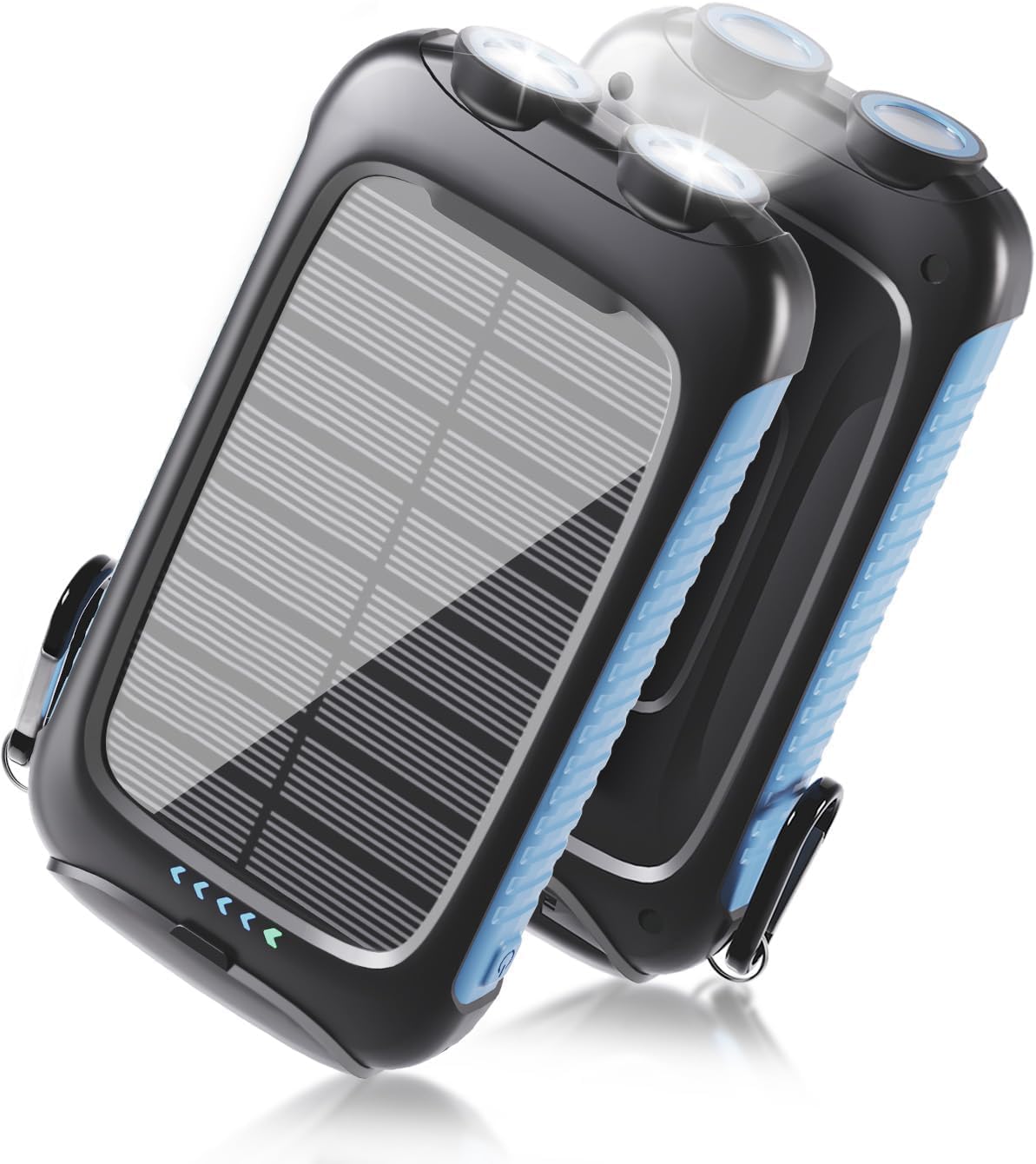 Solar Power Bank 20000mAh Portable Charger 15W Fast Charging with USB-A and USB-C Ports Battery Bank Compatible with iPhone, Samsung, Waterproof, Emergency LED Flashlights for Camping, Hiking, Outdoor Blue