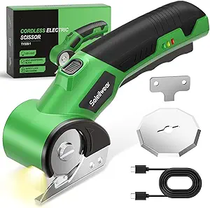 Cardboard Cutter, Rechargeable Cordless Electric Scissors, 4V Upgrade Motor Electric Box Cutter with 2 Blades, Safety Lock & LED Light, Powerful Cutting for Cardboard Box, Plastic, Leather