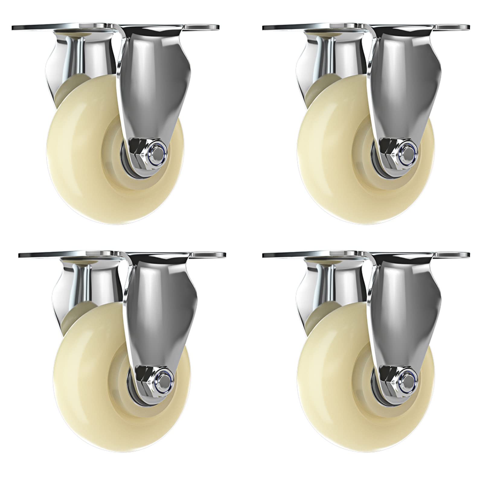 MXXQRHF Set of 4 No Noise Swivel Caster Wheels HeavyDuty Nylon Industrial Trolley Wheels with Brake & Ball Bearings for Workbench Furniture & Commercial Use