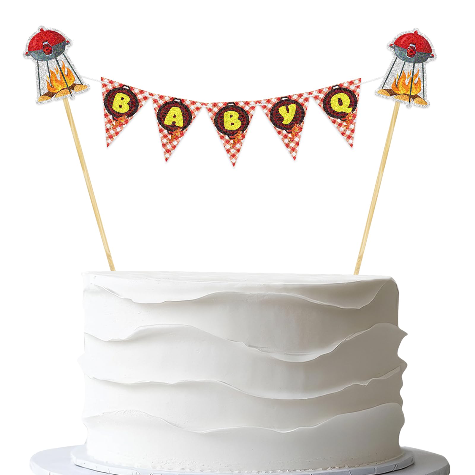 Baby Q Cake Topper Banner - Pre-Strung BBQ Baby Shower Cake Bunting - Baby Q Party Decorations for Girl Boy Gender Reveal - Picnic Barbecue Party Supplies