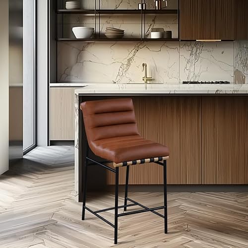 Miniatura 2 de Meridian Furniture 857Cognac-C Burke Collection Modern | Contemporary Vegan Leather Upholstered Counter Stool, Cognac, 18" W x 24" D x 37.5" H