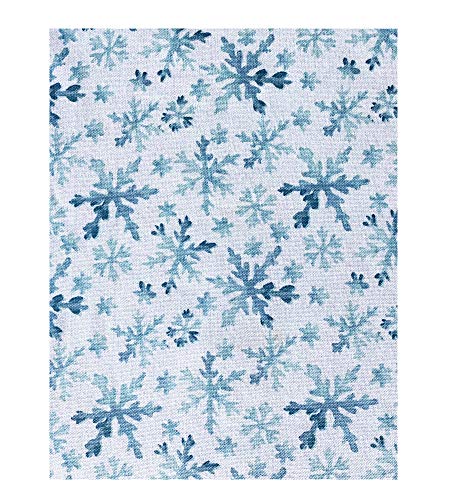 Lintex Frozen Blue Snowflakes Cotton Christmas Fabric Tablecloth, Blue And White Winter Holiday Snowflake Cotton Xmas Easy Care Cotton Tablecloth, 52" X 52" Square #TOP3