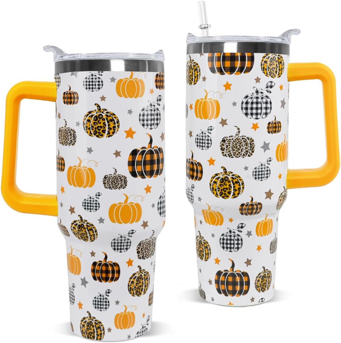 Fall Tumbler 40 oz Thanksgiving Cup Pumpkin Coffee Travel Mug Autumn Stainless Steel Insulated Cups Water Bottler with Handle and Straw Fall Thanksgiving Decor Gifts