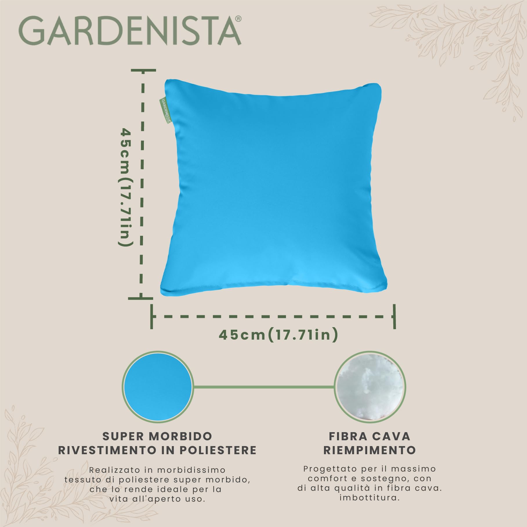 Gardenista Cuscini Decorativo per Esterni/Interni | Resistente all'acqua Federe Cuscini Divano con Riempimento | Cuscino Scatter per Sedie in Rattan | Leggeri Cuscini per Divani 45x45cm (Turchese, 4)