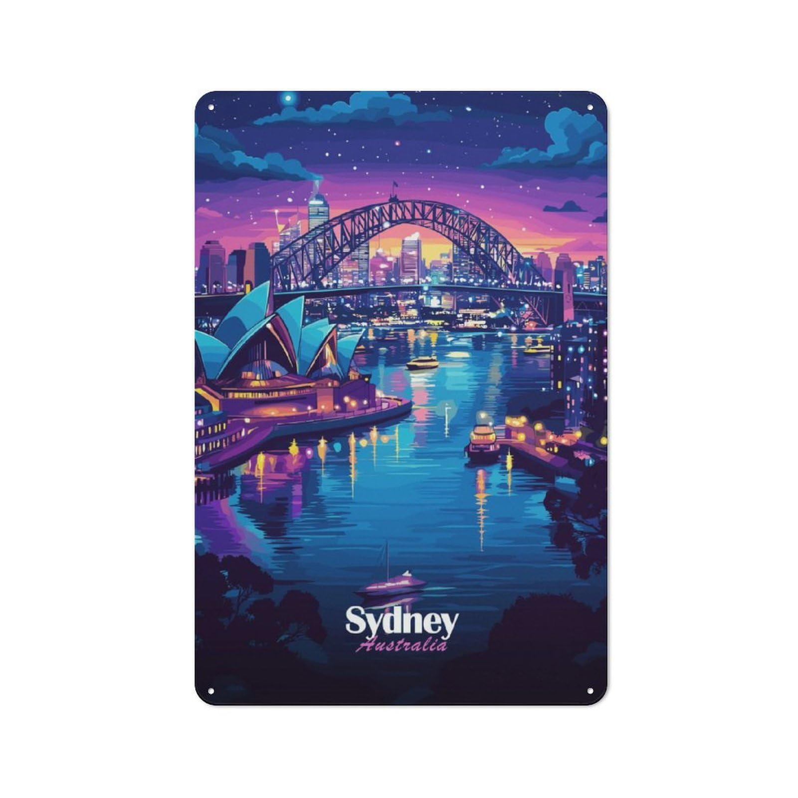 Junmoney Sydney Harbour Night Metal Plaque 30X20cm With For Garage Wall, Vintage Decor, For Vintage Wall Decor Fans, For Metal Sign Collectors