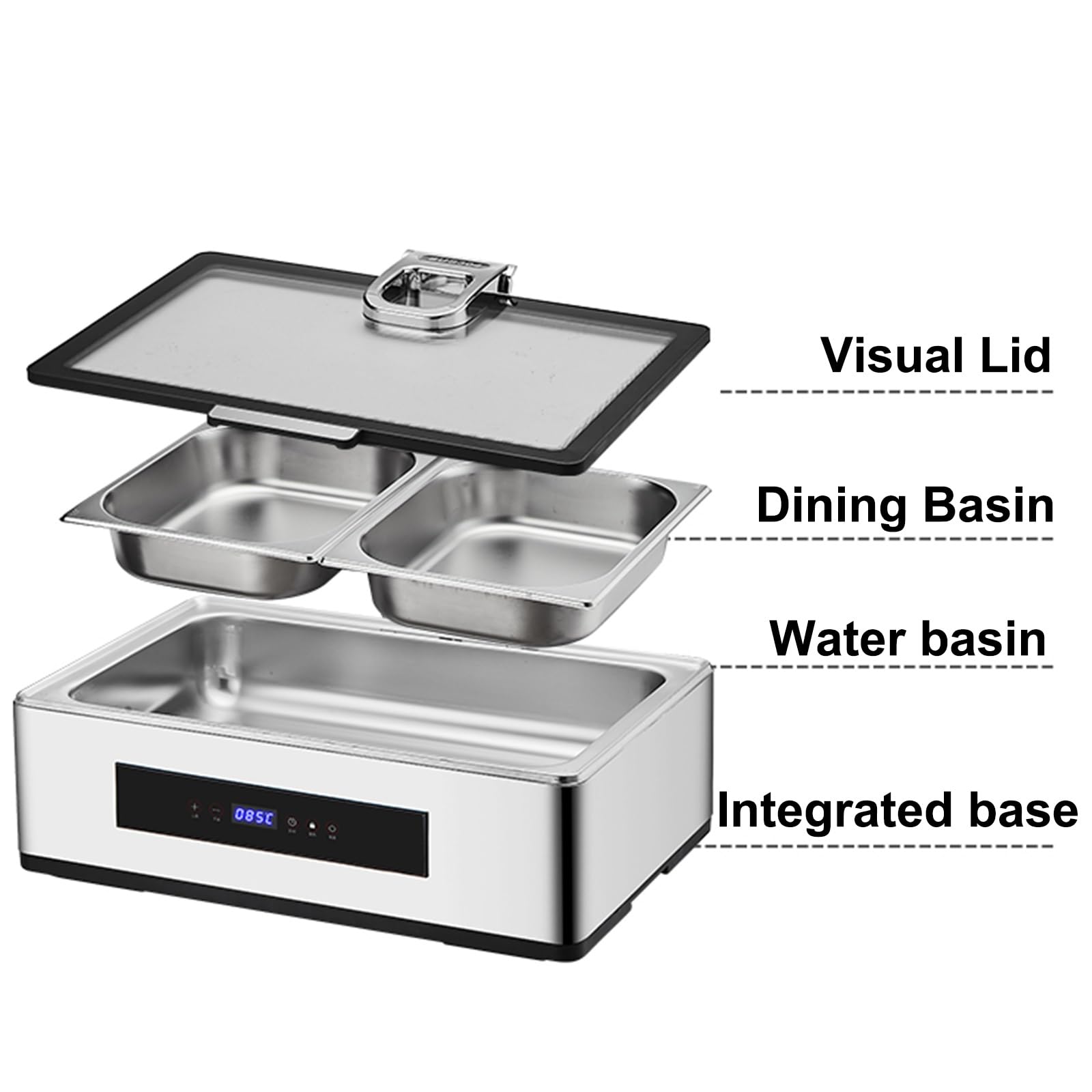 304 Chafing Dish Elettrico in Acciaio Inox 9/13 L Scaldavivande per Buffet Elettrico Idraulico Intelligente Scaldavivande Buffet per Buffet di Catering e Feste(13L/2)