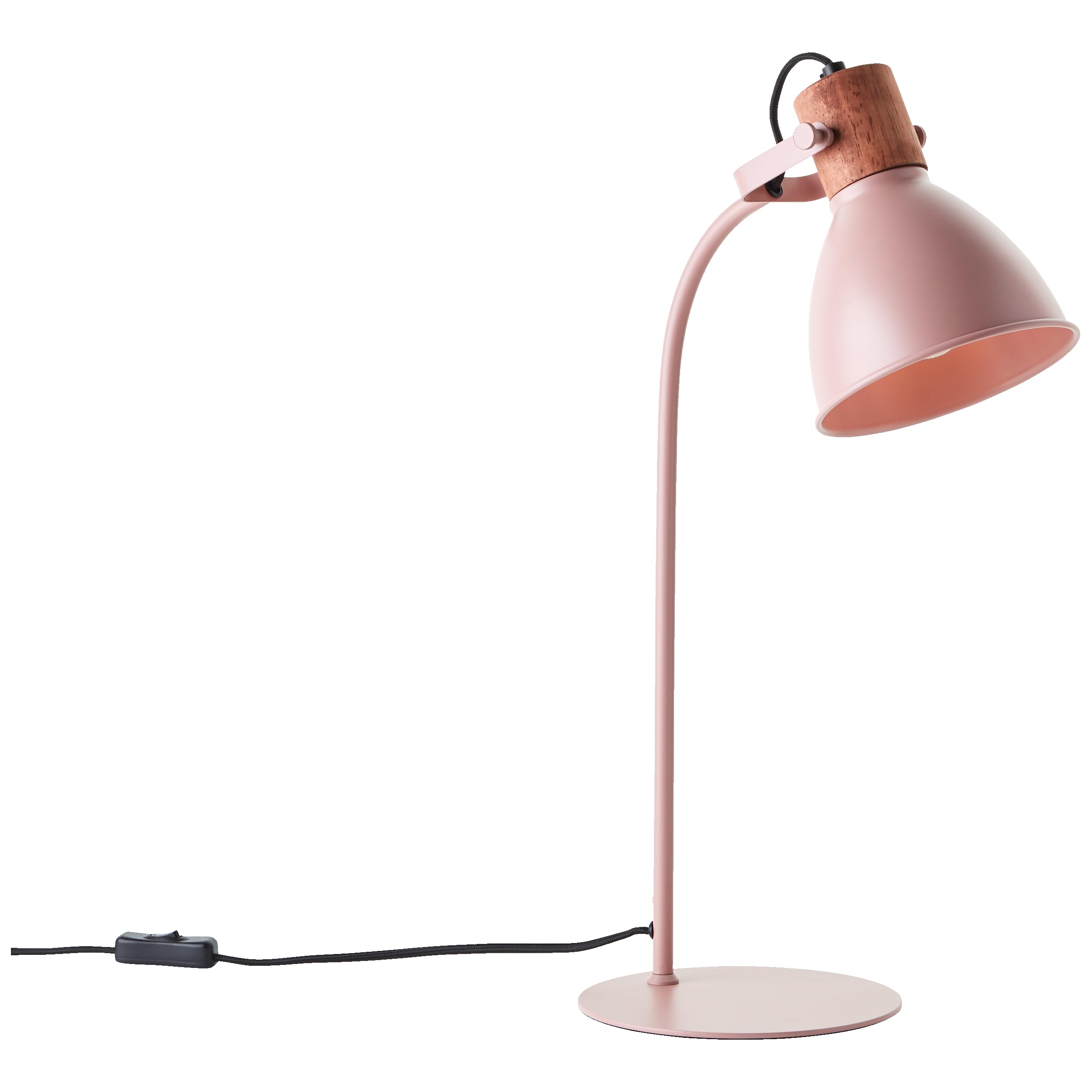 Lightbox skandinavische Schreibtischlampe - 52 cm Höhe - Tischleuchte mit Schalter & schwenkbarem Kopf - E27, max. 40 W - Metall/Holz aus Kautschukbaum - in Hellpink/Hellbraun
