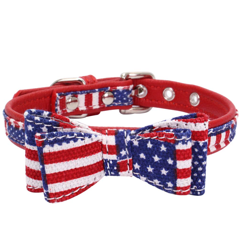 HeypetDog Cat Collar Bowtie,Soft Comfortable,Adjustable Collar (American Flag, L 51 * 2.5CM)
