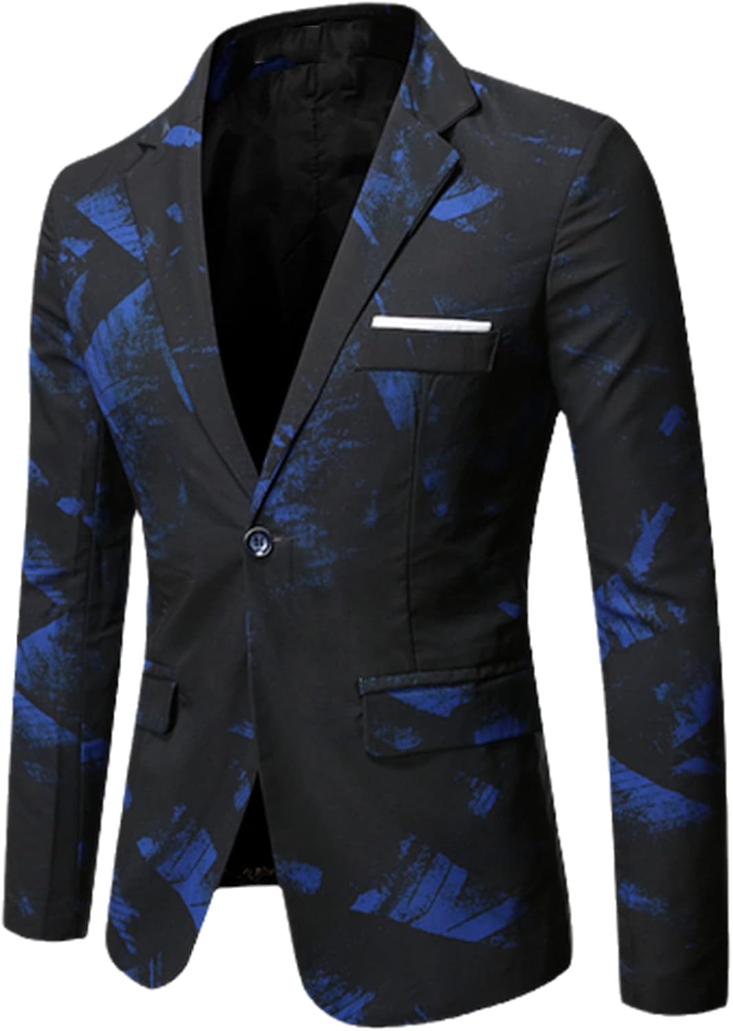 UIOKLMJH Men Blue Patterning Printed Suit Jacket Casual Coat