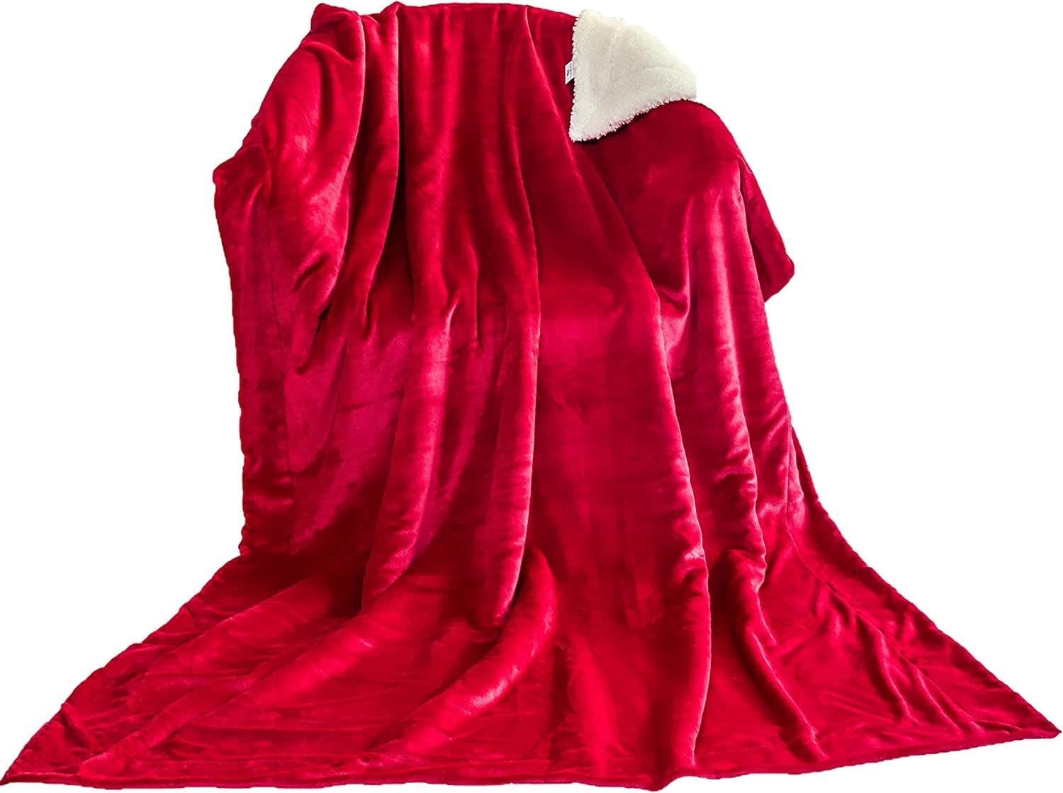 Double Red Sherpa Fleece Blanket, Microfiber, Thick Blanket, Fluffy