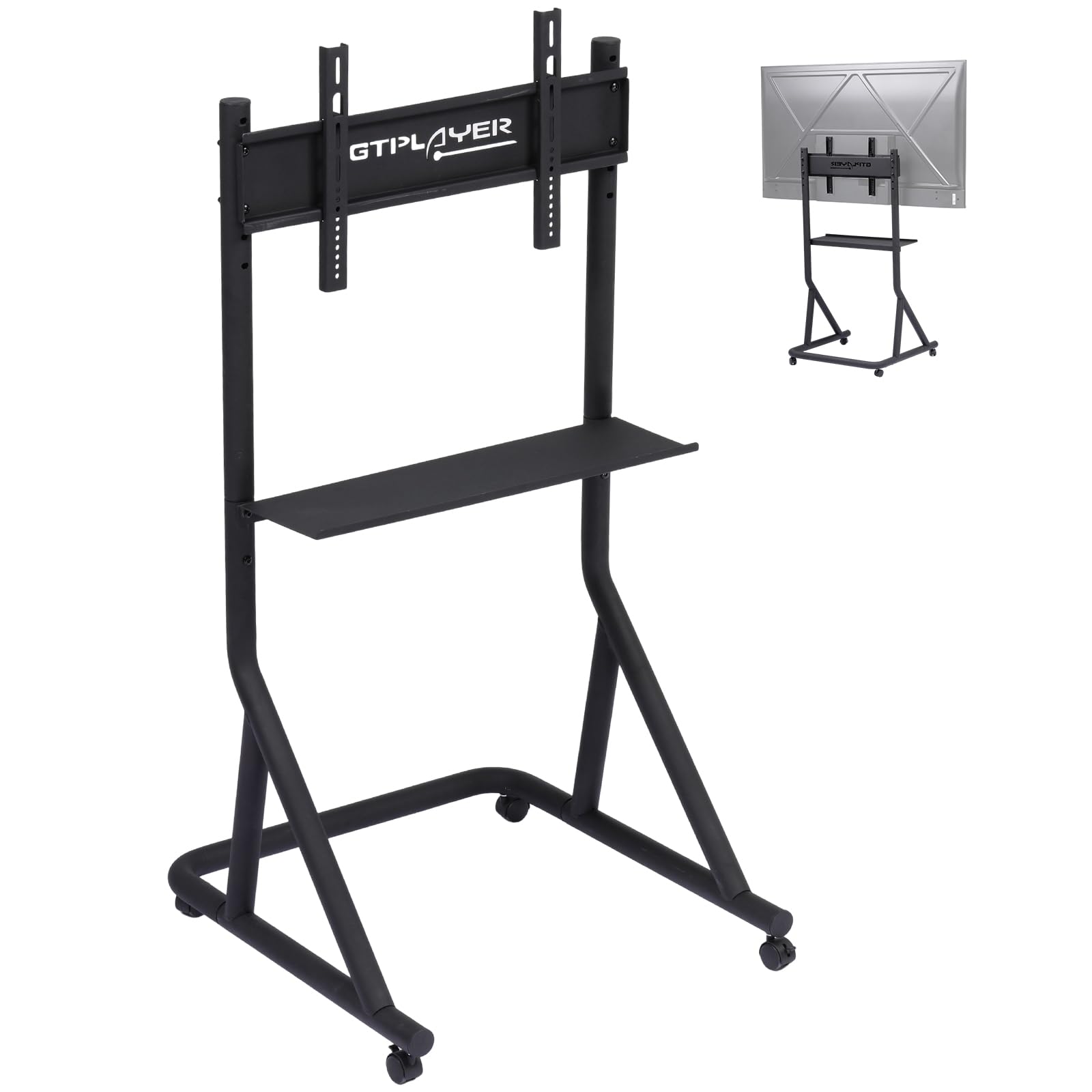 GTPLAYER Supporto per monitor da simulatore di guida , regolabile in altezza con ruote per TV e monitor da 32-65 pollici, supporto per monitor da simulatore di guida