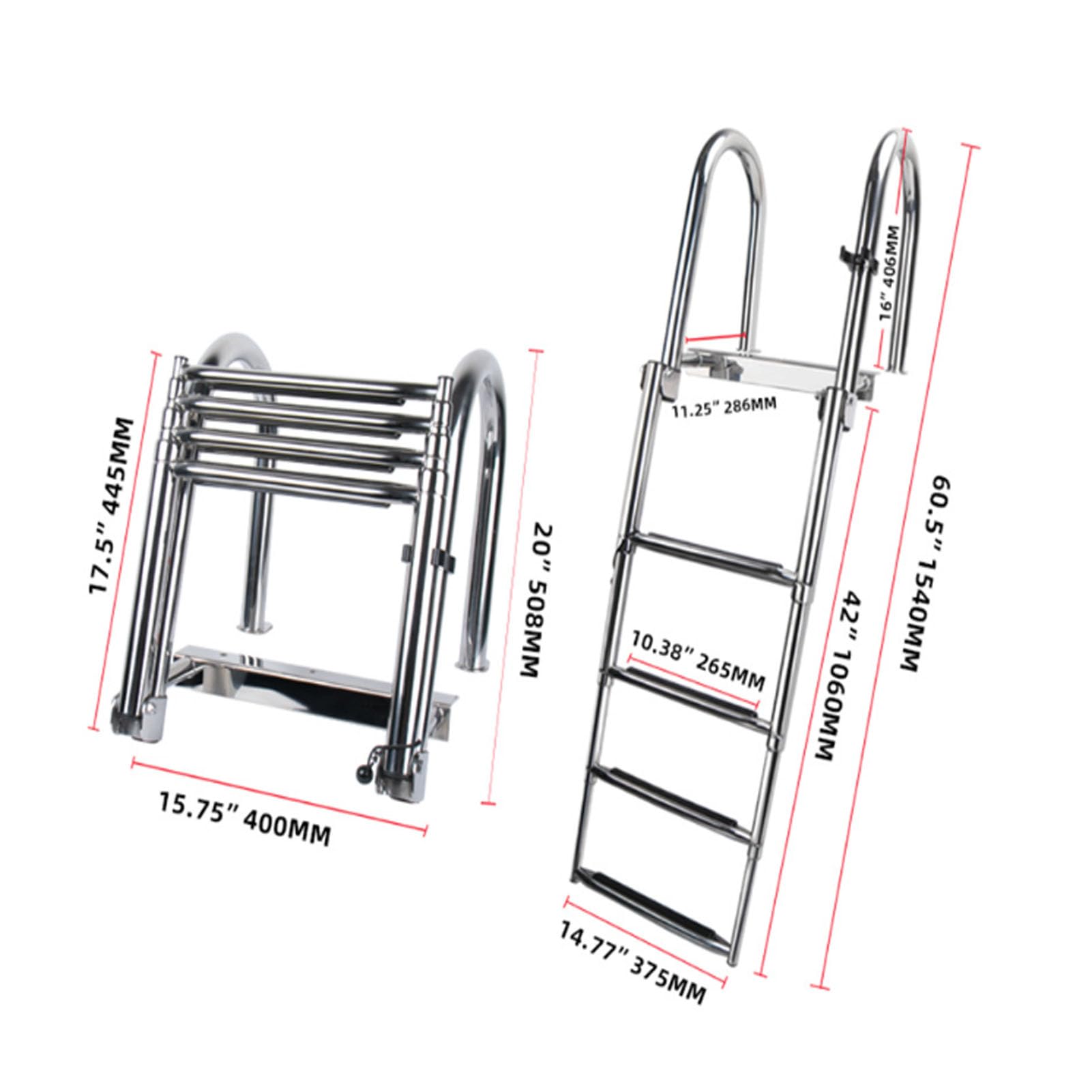Echelle Bateau éChelle Coulissante à 4 Marches En Acier Inoxydable Pour Bateau Escabeau TéLescopique Pliabl éChelle De Bain éChelle Bateau(Size:40 * 30 * 154 cm)