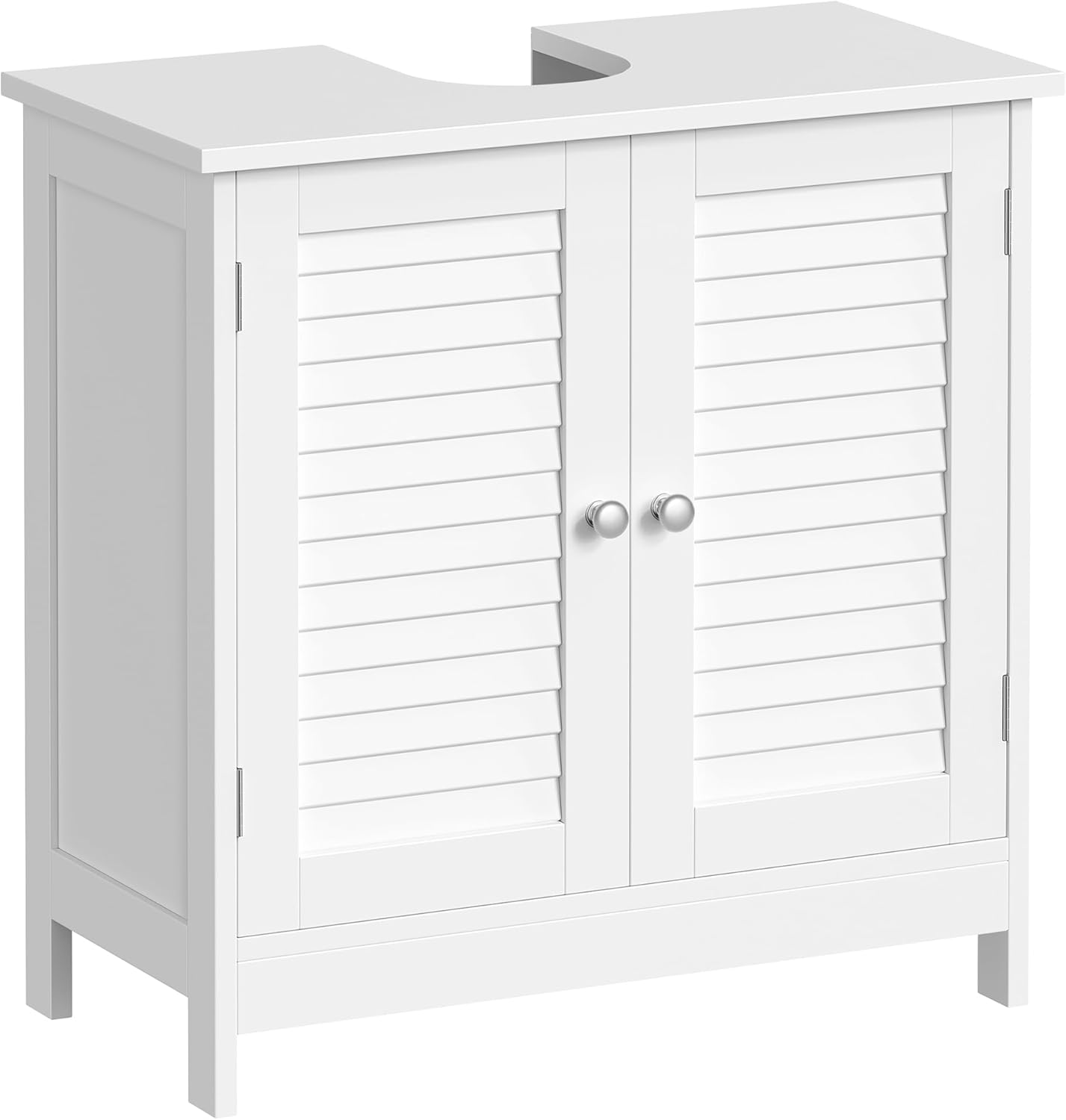 VASAGLE Waschbeckenunterschrank, Badezimmerschrank, Aufbewahrungsschrank, 30 x 60 x 60 cm, mit 2 Lamellentüren, verstellbare Regalebene, mit Griffen, wolkenweiß BBC05WT
