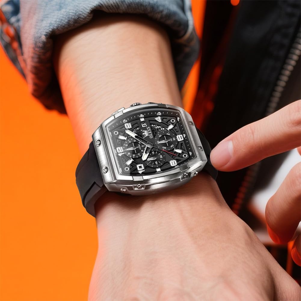 OLEVS Men Black Watch Big Face Dress Casual Original Waterproof Watch for Men Chronograph Silicon Band Men Wrist Analog Watch Unique Bussiness Adjustable Quartz Nice Watch Men Relojes para Hombres - Image 7