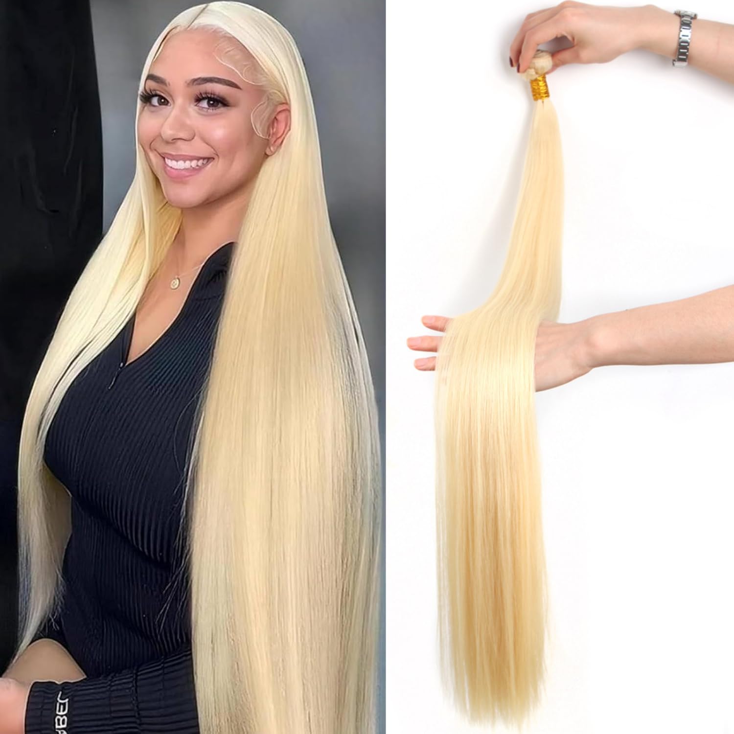 40 Inch 613 Bundles Human Hair 613 Deep Wave Blonde Human Hair 100% Unprocessed 12A Grade Brazilian Virgin Hair Bundles 1 Bundle Deep Curly Human Hair for Women