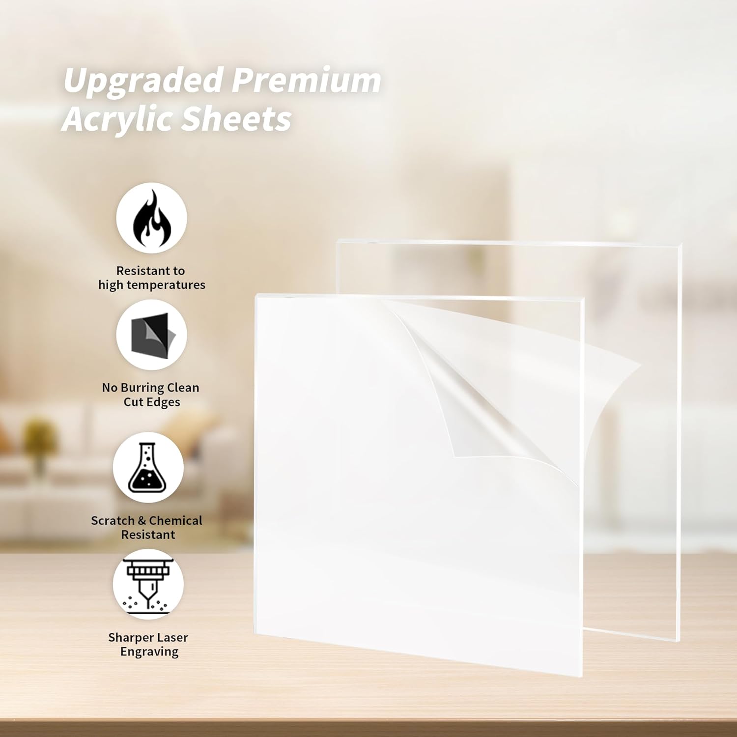 6 Pack Plexiglass Sheet, 12” x 12” Square Panel 1/8” Thick (3mm) Transparent Acrylic Sheet with Protective Paper Use for Crafting Projects, Cutting, Sawing, Laser Cutting