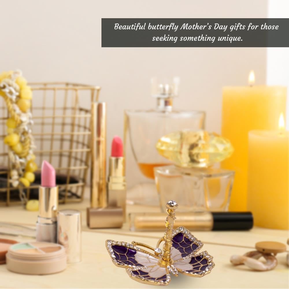 Matashi Butterfly Jewelry Holder for Women, Enamel - Gold Plated Jewelry Stand Organizer Ring Holder w Crystals, Gift for Mom on Christmas, Mother’s Day, Birthday, Anniversary, Valentine’s Day, Purple