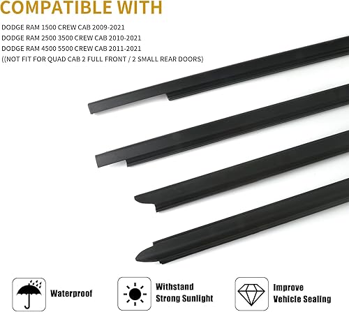 Miniatura 6 de 55372139AH burlete de ventana para Dodge Ram 1500 2500 3500 4500 5500 2009-2021 Crew Cab Reemplazar 55112376AH 55112377AH 55372138AH