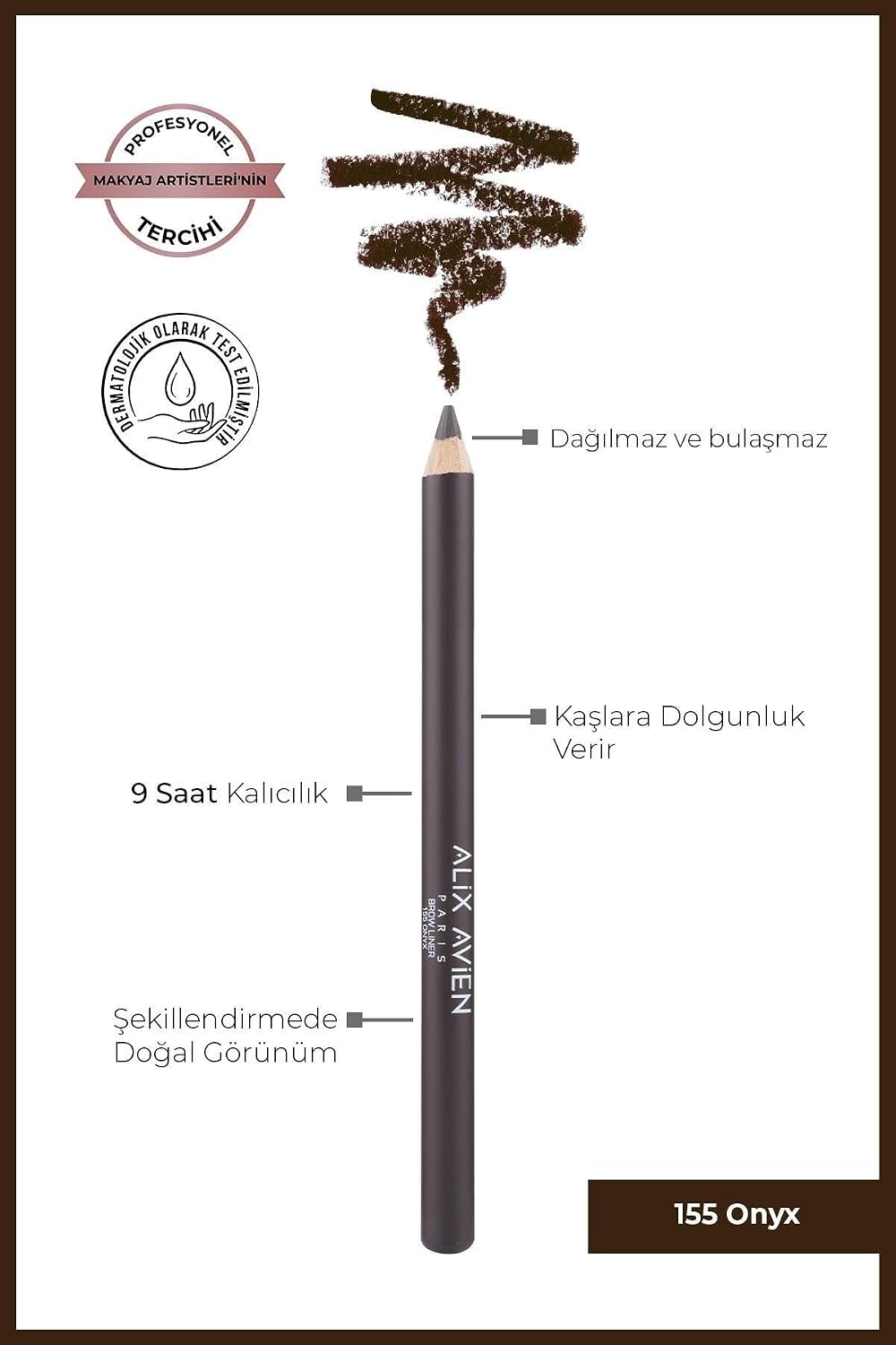 ALIX AVIEN Uzun Süre Kalıcı, Belirginleştirici Şekillendirici Kahve Kaş Kalemi - Brow Liner 155 Onyx